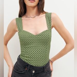 NEW NWT Reformation Hester Top Green Piccolo Check Corset Tank Size 4
